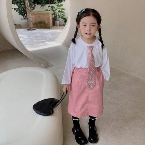 MILA CHOU 2021 New Girls Long-sleeve T-shirt + A-line Pink Skirt Children School Uniform Style 2Pcs Set Kid 2-8Y