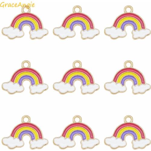 GraceAngie 5pcs Alloy Enamel Rainbow Pendant Colorful Gold Tone Charms For Necklace Bracelet Earrings Jewelry Making Findings