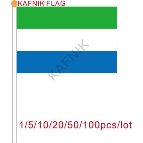 KAFNIK ,10/20/50/100pcs Sierra Leone Fabric Flags 14*21CM with Plastic Hand Held