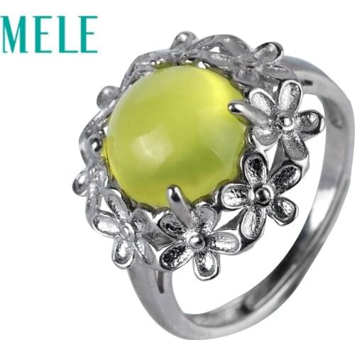 Natural yellow prehnite 925sterling silver ring for women,flowers shape 10mm high quality gemstone fine fashion jewelry