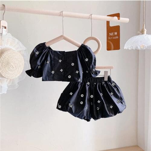 Girls Clothes Set New Brand Toddler Girl Fashion Outfits Set Black Color Cool Crop Top and Pants Children 2 Pcs Clothing Set