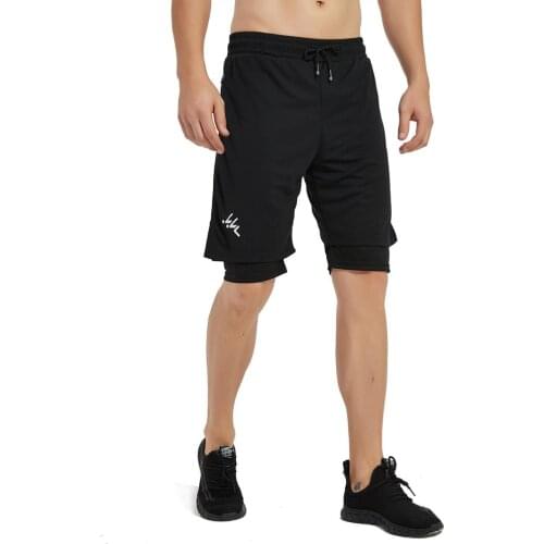 Summer Running Shorts Sports Breathable Mens Beach Shorts Fake 2-Pcs Shorts Fitness Quick-Drying Loose Pants Gym Home Shorts