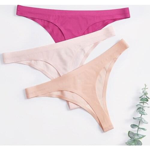 LONKKO Girls Low-rise Ice Silk Seamless G-string M-XXL Womens Underwear Thong Panties Sexy Lingerie Feminina Comfortable Briefs