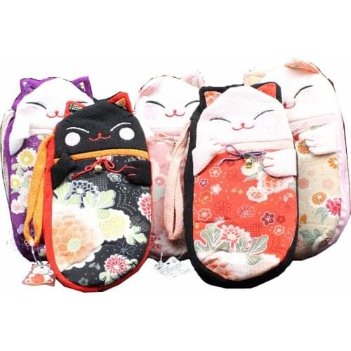 M295 Cute Lucky Cat A Variety Of Image Zip Silk Pen Zero Wallet Cloth Coin Purses Canvas Bag Handmade Women Student Gift
