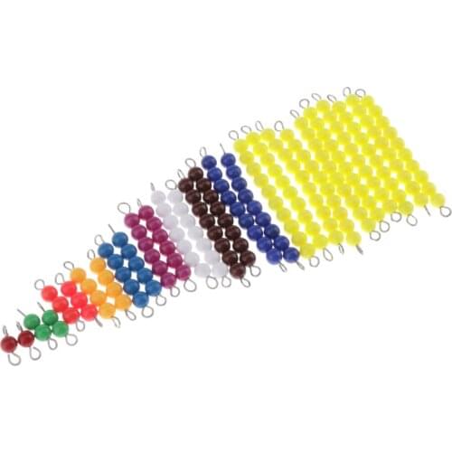 Montessori Math Materials - 2 Sets of Colored Bead Stairs 1-9 & 10pcs Yellow Beads Bar of 10 - Early Preschool Learning Toy