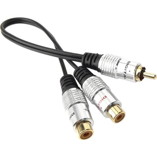 Metal RCA Female to Dual 2-RCA Male Gold Plated Adapter, Stereo Splitter Y Audio Cable(RCA F-2 RCA M) (1 Male to 2 Female)