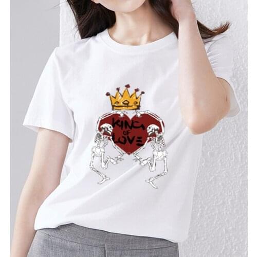 Fashion T-shirt Women Summer Personality Ladies Fashion Skull Love VOGUE Printed Polyester Comfortable Soft Commuter White Top
