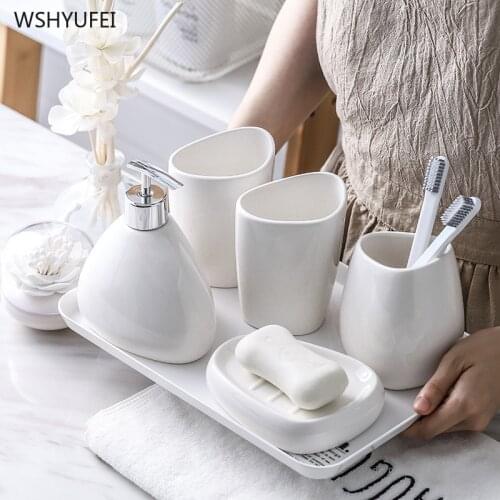 Fashion high-quality ceramic bathroom five-piece sanitary ware set bathroom wash set bathroom set soap dish beautiful