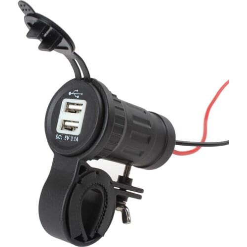 Motorcycle Chargers 12-24V Waterproof Dual USB Car Motorcycle Universal Phone Charger with Stand
