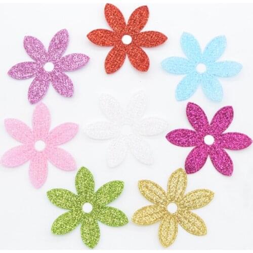 40Pcs/Lot Mixed Glitter Spring Flower Nonwoven Patches Floret Applique for Crafts Clothes Wedding DIY Sticker Scrapbooking G91