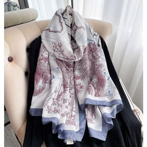 KOI LEAPING new Retro woman fashion map printing long scarf Party shawl headscarf hot popular beach Sun protectiongift