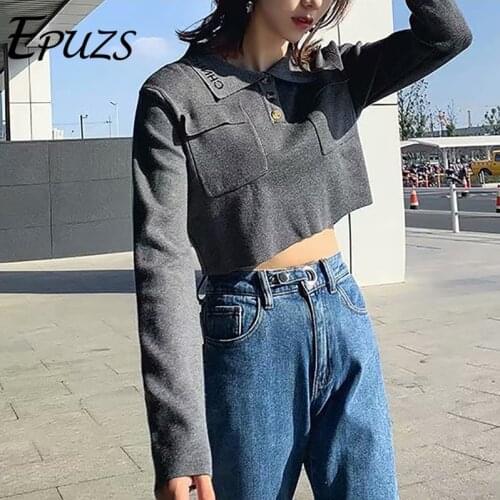 Autumn Fshion Slim Tops Women Eurpean Style Long Sleeve Pockets Lapel button Black Chic Pullovers 2020 New Casual Streetwear