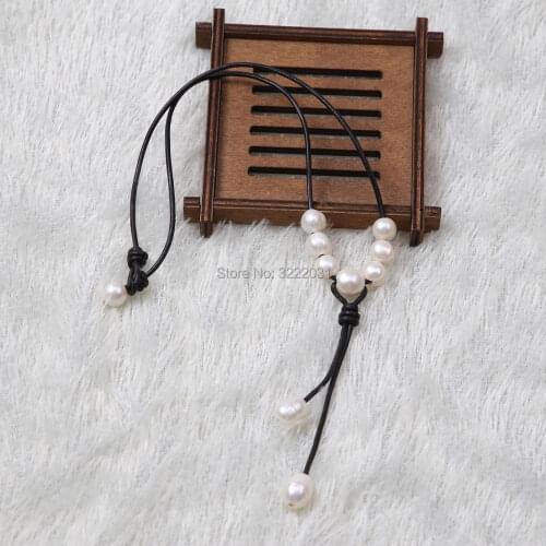 Ambrum Pearls pendant necklace,Beaded Choker Necklace,Handmade genuine Leather Jewelry,Girls Collar Necklace,Fashion Beaded Nice