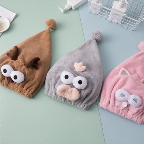 Dropshipping Cartoon Microfiber Hair Towel Wrapped Coral Fleece Bath Cap Super Absorbent Quick Dry Hair Turban, Cute Animal