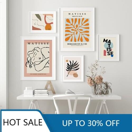 Christmas Canvas Painting Trendy Abstract Matisse Drawing Line Plant Leaves Poster Art Pictures Print for Living Room Home Decor