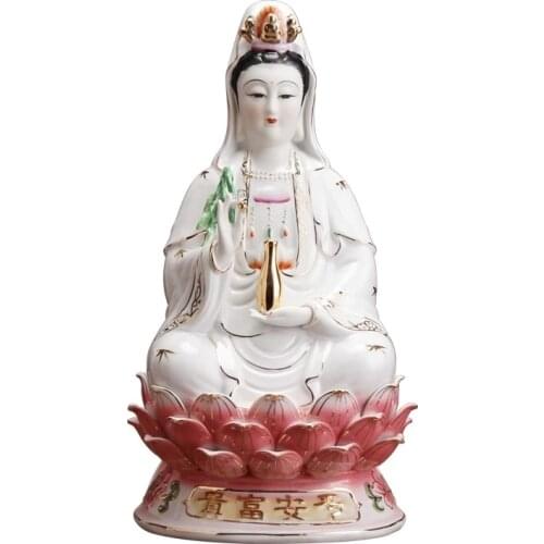 Handwork 12 Inch Guanyin Statue /Kuan Yin Sitting On Lotus Buddha Statue Figurine R42