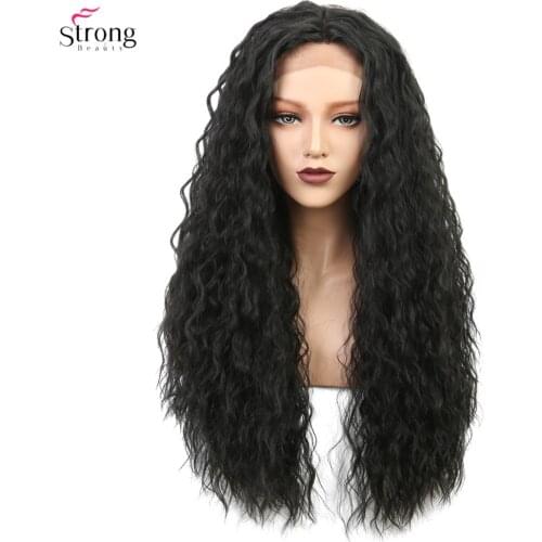 StrongBeauty 26" Lace Front Wigs for women Long Curly Hair Black Synthetic lace Wig