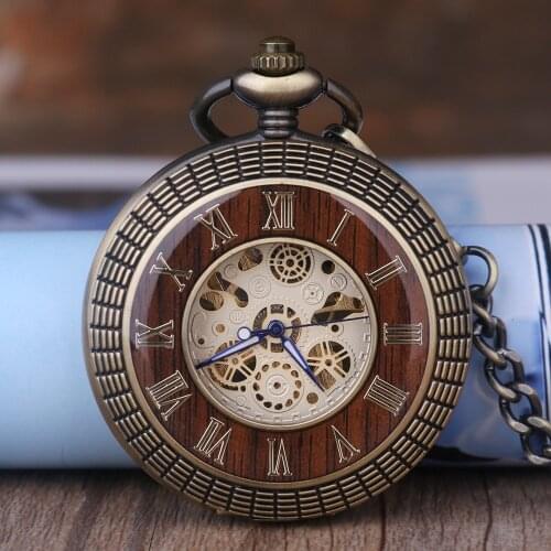 Vintage Roman Number Hand-Winding Watch creative carving flower Mechanical Pocket Watch chains pendant gifts