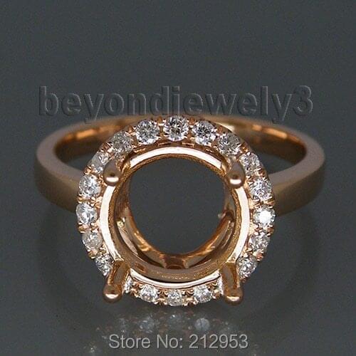 Vintage Round 9x9mm 18Kt Rose Gold Engagement Rings Natural Semi Mount Ring WU206