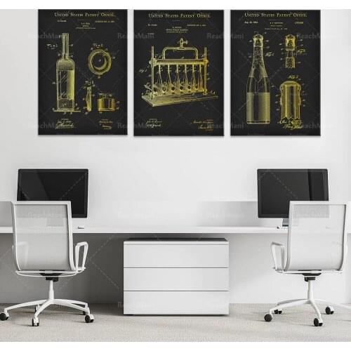 Gin bottle patent poster, artistic champagne bottle blueprint restaurant decoration, bar decoration sommelier housewarming gift