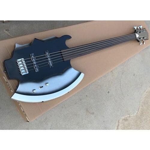 Factory Outlet-5 Strings Black Axed Shaped Fretless Electric Bass with Rosewood Fretboard