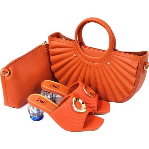 OLOMM Orange Color Rhinestone Style Noble Italian Design Newest Women Hot Selling Shoes and Bag Set for Party !A-2