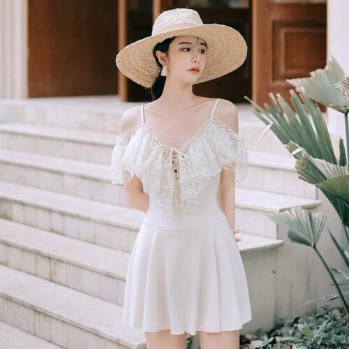 White meat swimsuit female 2021 summer ins wind new ruffled belly slimming conservative hot spring one-piece swimsuit