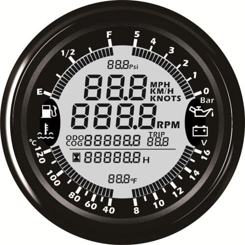 1pc Newest Style 6 In 1 Multifunction GPS Speedometer Tachometer Fuel Gauge Oil Pressure Gauge Water Temp Gauge Voltmeter 8-16v