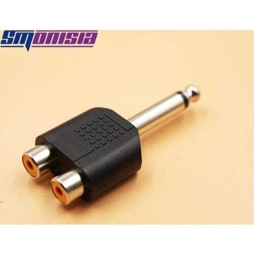 Smonisia 100pcs 6.5mm Mono Male Plug to 2 RCA Female jack Audio Plugs Socket Converter Adapter Connector For Microphone
