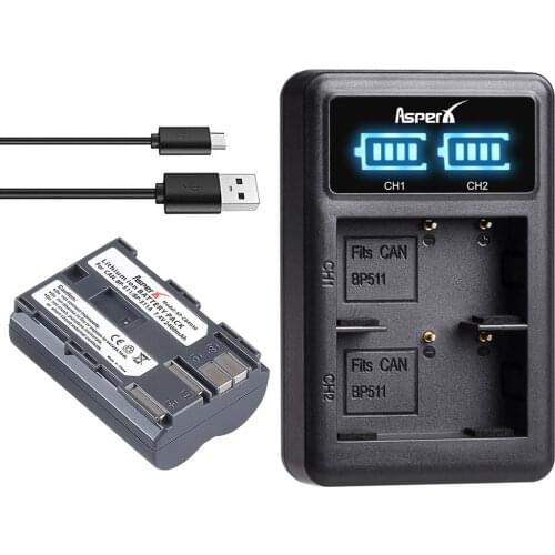 1Pcs BP 511 511A BP-511 BP-511A Battery Bateria + LED Dual Charger for Canon EOS 300D 50D 40D 30D 20D 5D G6 G5 G3 G2 G1 MV300i