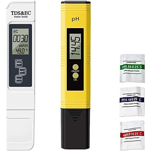 2Pcs TDS Meter Digital Water Tester Digital 0.0-14.0 PH Meter Tester 0-9990ppm TDS&EC LCD Water Purity PPM Aquarium Filter