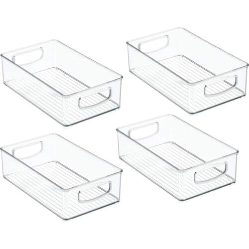 4 Pack Pantry & Refrigerator Organizer Bins for Kitchen and Cabinet Storage,Stackable Food Bins with Handles