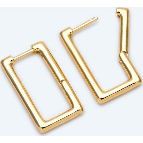 4pcs Gold Rectangle Leverback Ear Hooks 25x14mm, Gold Plated on Brass, Earring Hoop Components (GB-1784-1)