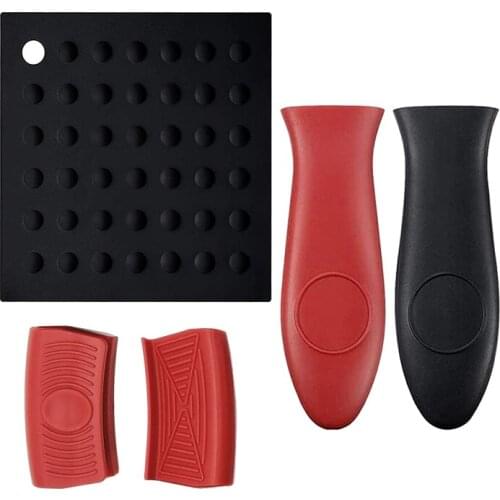 5 Pcs Silicone Pot Holders Set Heat Protecting Handle Cover for Cast Iron Skillets,Frying Pans Griddles,Cookware Handles
