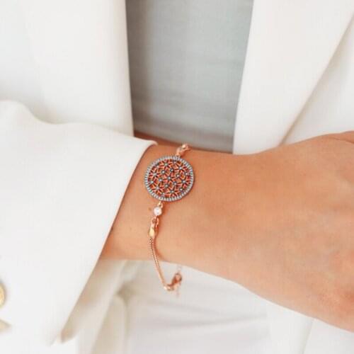 925 Sterling Silver Women Wristband Bracelet Blue Black Of Life Flower Gift Birthday Precious Stylish Chain Luxury