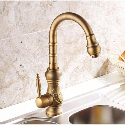Antique Basin Brass Faucets Bathroom Sink Mixer Deck Faucet Rotate Single Handle Hot and Cold Water Mixer Taps Crane Tap