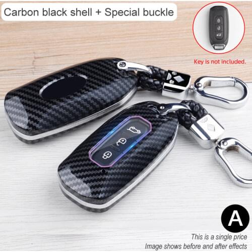 ABS Car Key Case Carbon Fiber Pattern Remote Control Shell Protector Cover Keychain Holder For Ford Territory EV Auto Accessory
