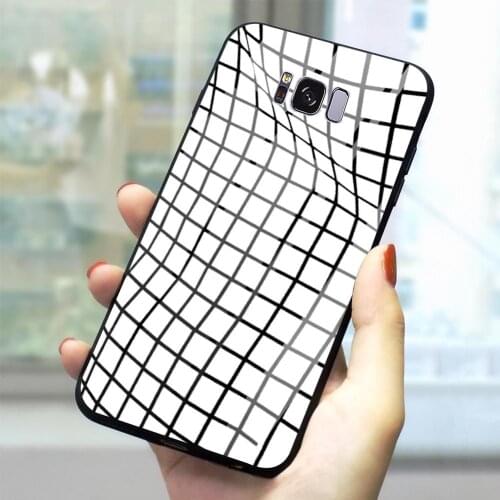 Black and White Lattice Phone Case for Samsung Galaxy A40 A70 A60 M40 A50 A20 A30 A10 S7 Edge S8 S9 Plus S10 Cover Glass