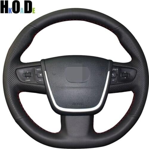 Black Leather Artificial Steering Wheel Cover Hand-stitched Car Steering Wheel Covers for Peugeot 508 2011-2018 508 SW 2011-2018
