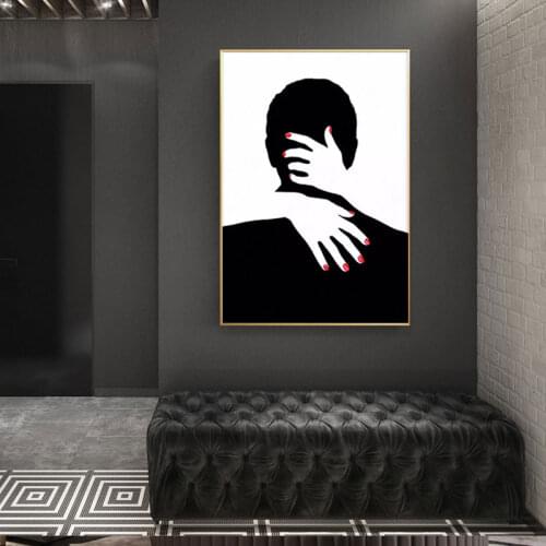 Black White Abstract Line Drawing Picture Nordic Couple Embracing Canvas Painting Wall Art Poster and Prints for Bedroom Decor
