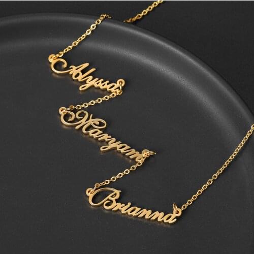 Customized Multiple Names Necklace Personalized Stainless Steel Name Pendant Charm Cursive Necklace Chain Gift For Women Jewelr
