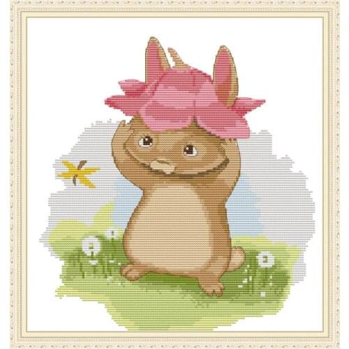 Joy Sunday Dolichotis Patagonum Cross Stitch Embroidery Set Printed Counted DMC 11CT14CT DIY Needlework Set for Home Decor Gift