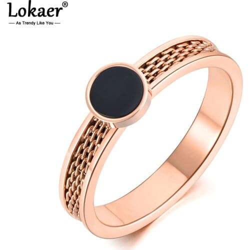 Lokaer Original Design Black Acrylic Anniversary Rings Jewelry For Women Trendy Rotatable Titanium Stainless Steel Ring R19091