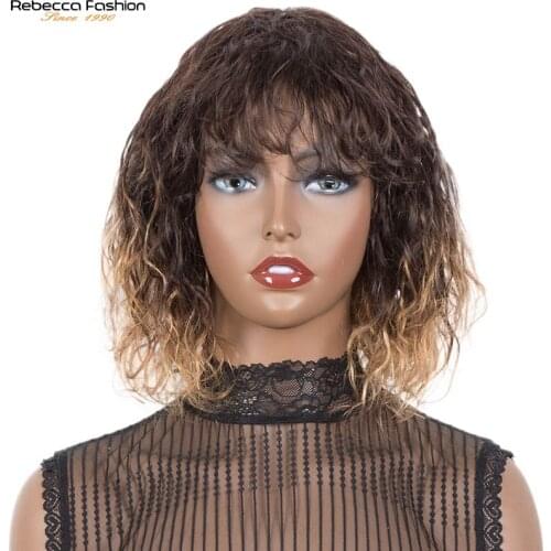 Rebecca Short Bob Wig 100% HUman Hair Wig For Women Water Wave Hair Wig Glueless Full Machine Wig Peruvian Remy Hair Ombre Blond