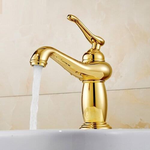 IMPEU Bathroom Basin Faucet, Polished Gold, Single Handle Vanity Tap, Single Hole Sink Tap, Hot Cold Water Mixer