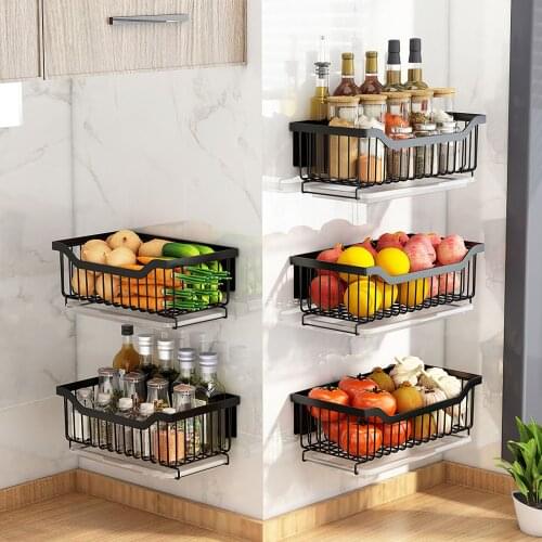 Stainless Steel Kitchen Wall-Mounted Storage Basket Spice Rack Shower Caddy Fruit Drainer Organizer Dish Drying Shelf Container