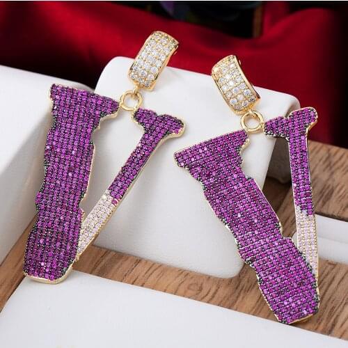Missvikki 3 Colors Trendy letter V Pendant Earrings for Women Fine Jewelry Full CZ Bridal Wedding 2021 Earrings Jewelry
