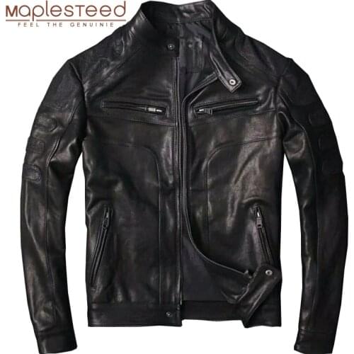 MAPLESTEED Mens Leather Jacket Men 100% Natural Tanned Goatskin Jackets Slim Fit Black Short Boy Leather Coat Summer Spring M110