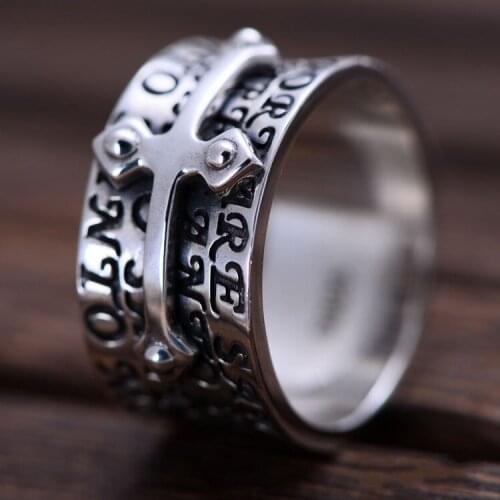 100%925 pure silver jewelry personality cross Mans ring