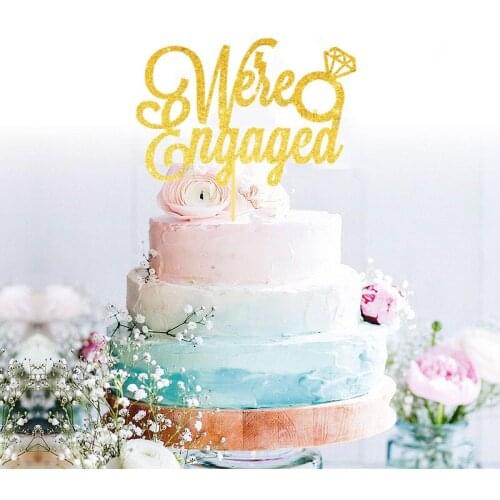 We're engaged cake topper, engagement cake, wedding cake topper, cake decorating accessory gold